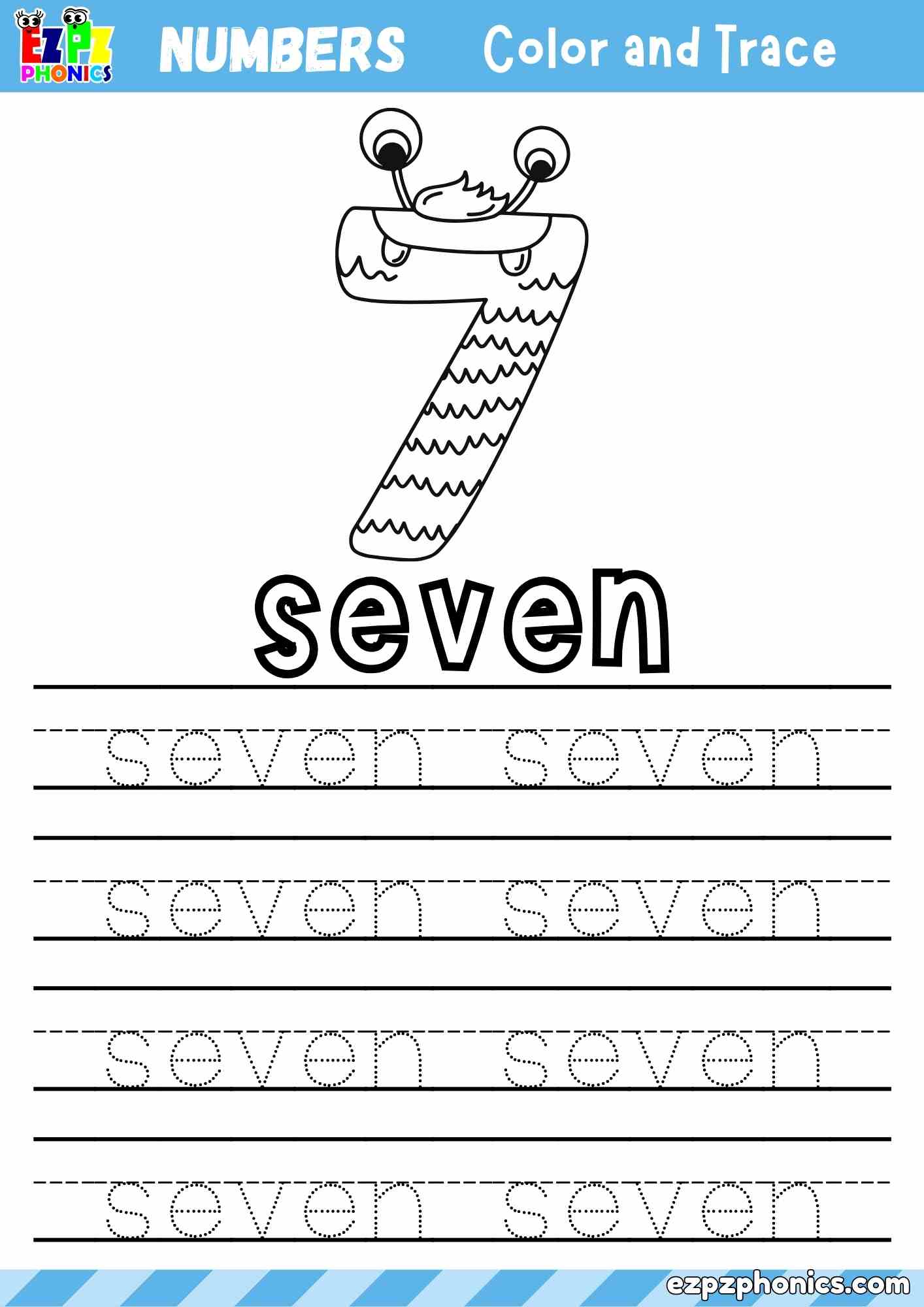 Number Seven Word Tracing Activity (Free PDF Download)